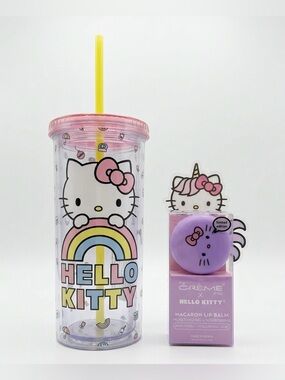 Hello Kitty Bundle Pink 20oz Lid Tumbler w/ The CRÈME Macaron Lip Balm